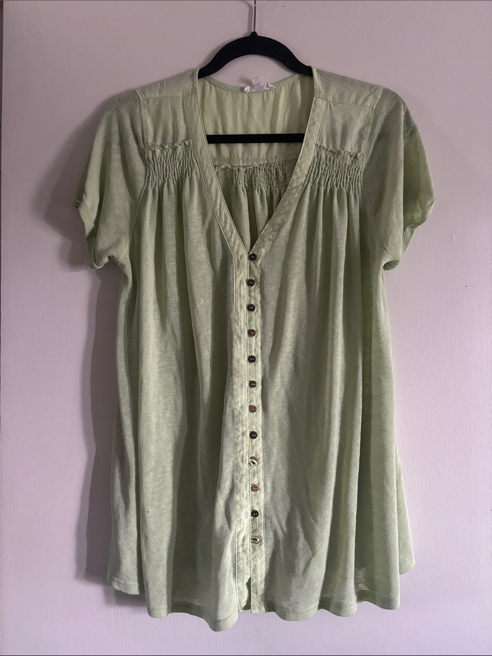 Blu Pepper Pale Green Button-Front Short Sleeve Tunic